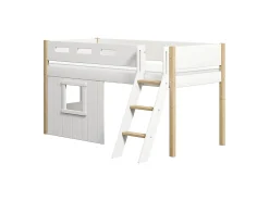 FLEXA House Beds|Mid High Beds*Mid-high bed, sl. ladder & Treehouse Bed Fronts, white frame