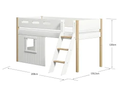 FLEXA House Beds|Mid High Beds*Mid-high bed, sl. ladder & Treehouse Bed Fronts, white frame
