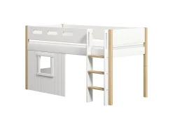 FLEXA House Beds|Mid High Beds*Mid-high bed, str. ladder & Treehouse Bed Fronts, white frame