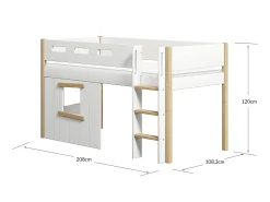 FLEXA Mid High Beds|House Beds*Mid-high bed, str. ladder & Treehouse Bed Fronts, oak frame