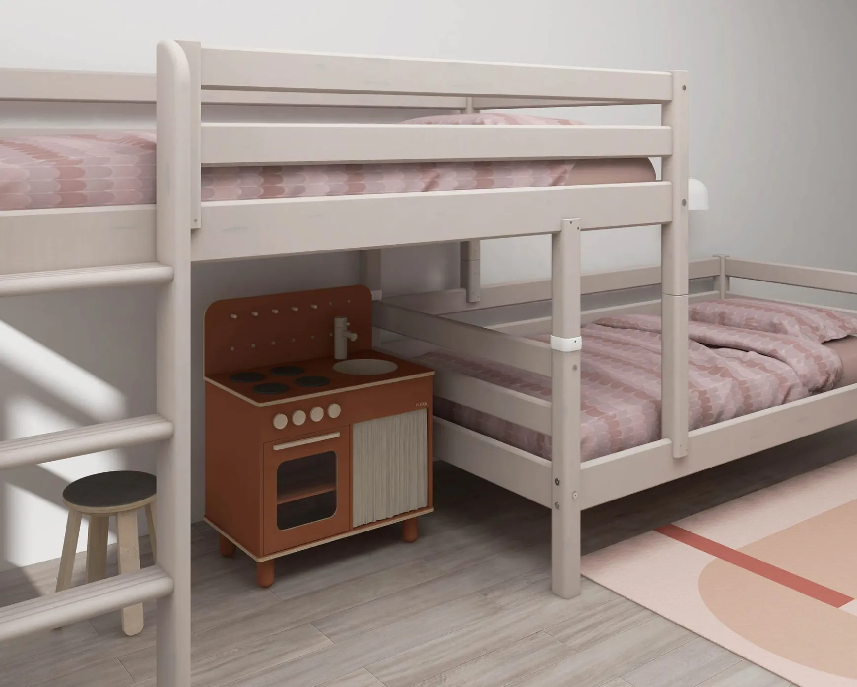 FLEXA Bunk Beds|Mid High Beds*Semi-high bed w. straight ladder