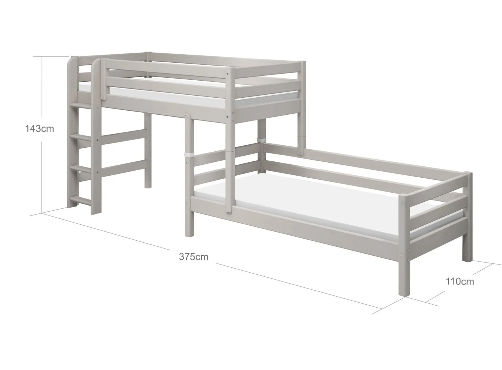 FLEXA Bunk Beds|Mid High Beds*Semi-high bed w. straight ladder