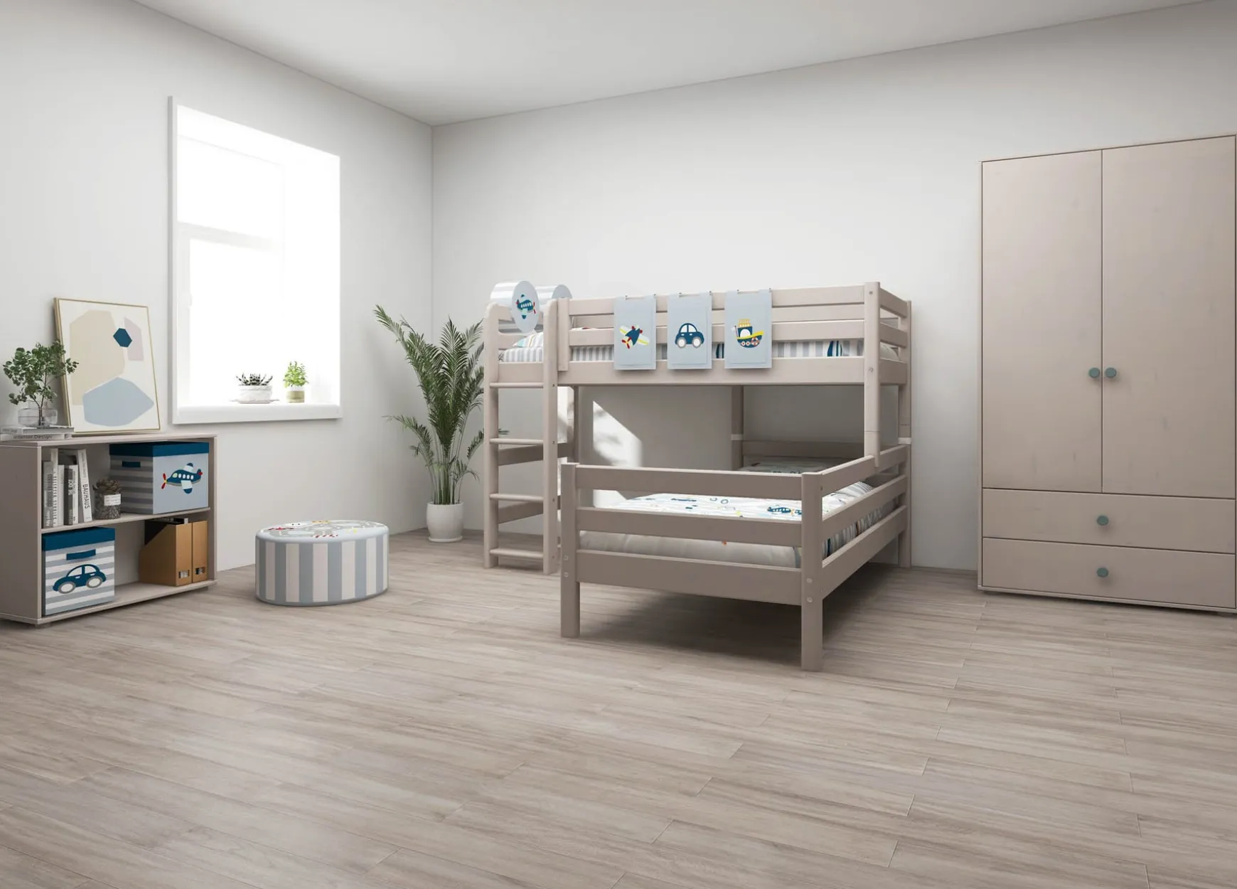 FLEXA Bunk Beds|Mid High Beds*Semi-high bed w. straight ladder