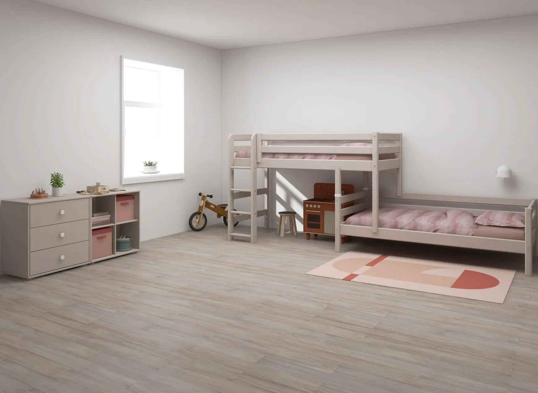 FLEXA Bunk Beds|Mid High Beds*Semi-high bed w. straight ladder