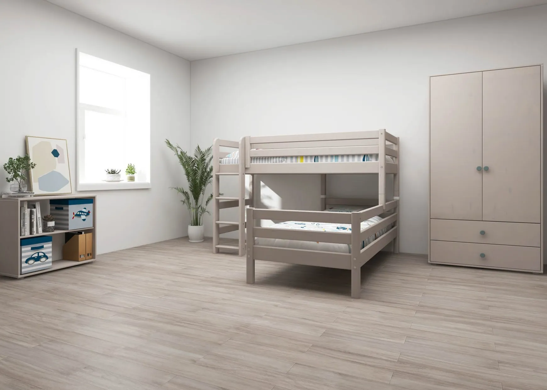FLEXA Bunk Beds|Mid High Beds*Semi-high bed w. straight ladder